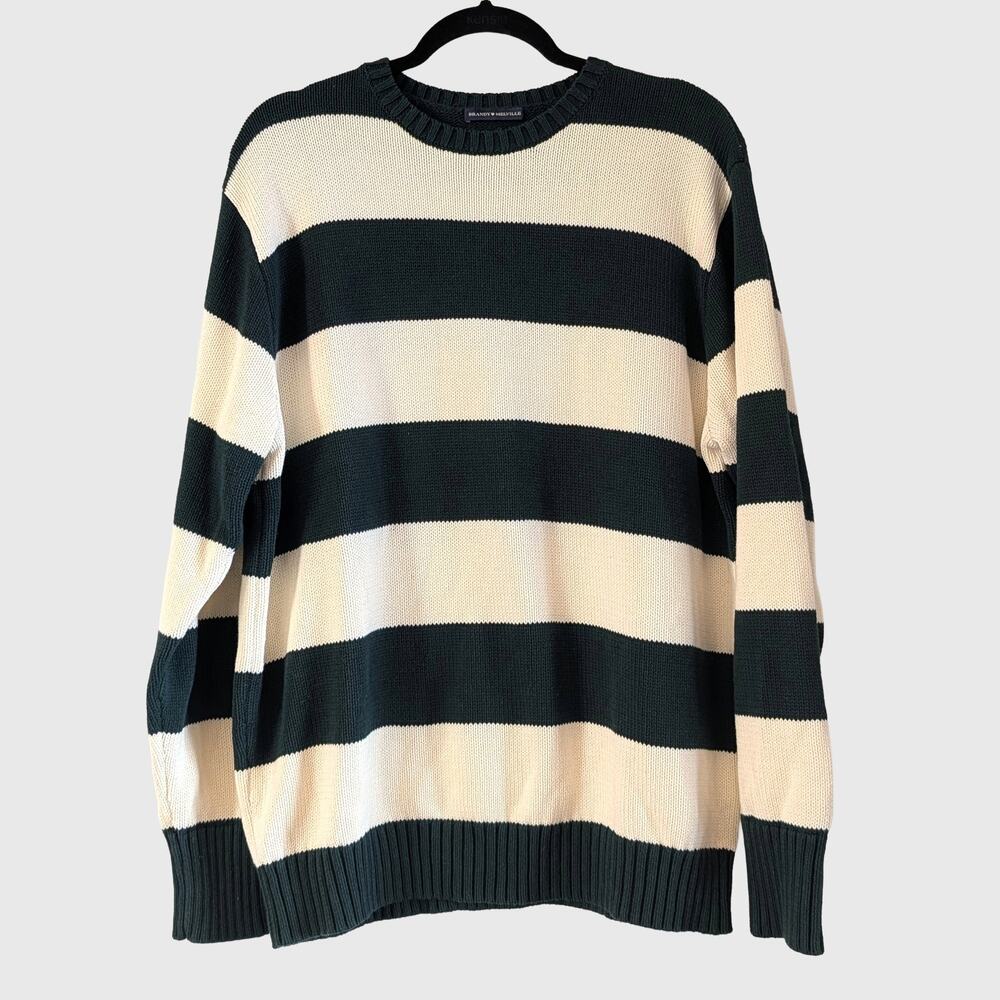 Brandy Melville Striped Sweater One Size Cream Green 100% Cotton Oversized Knit